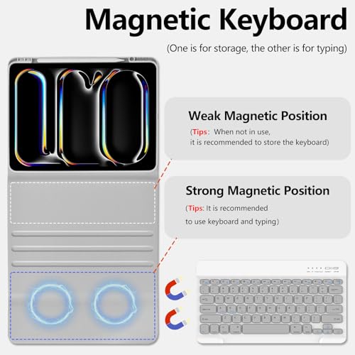 aMZCaSE for iPad Pro 13 inch Case with Keyboard (M5/M4) 2025/2024, for iPad Pro 13 Keyboard with Magnetic Detachable Folio Slim Cover, Smart Sleep/Wake, Pencil Holder, Gray - color: Gray