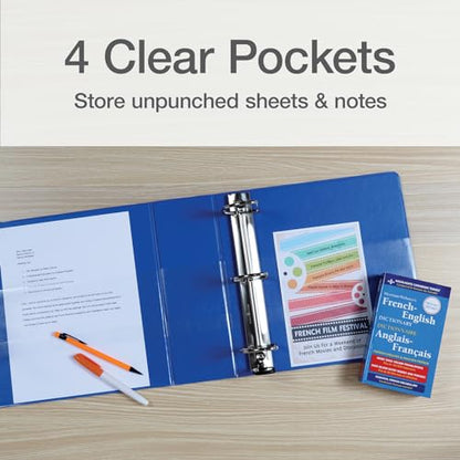 Oxford 3 Ring Binders, Durable Binders for School and Office, 4 Inch, ONE-Touch Easy Open D Rings, View Binder Covers, 4 Interior Pockets, PVC-Free, Holds 880 Sheets, Blue, 2 Pack (79922) - color: Blue