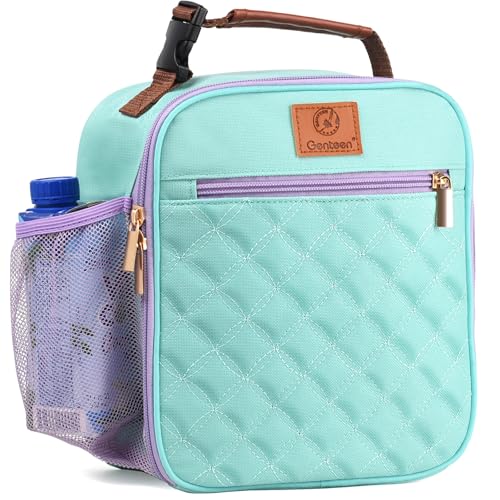 Genteen Kids Lunch Box Insulated Soft Mini Cooler with Bottle Holder, Lightweight Reusable Easy-Clean Lunch bag for Girls, Boys Back to School-Light Green - color: Light Green
