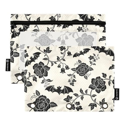 Goth Bats Pencil Pouches for 3 Ring Binder, Zipper Binder Pencil Case, 2 Pack Clear Window Case Bag for Office Organizers - color: Goth Bats 1