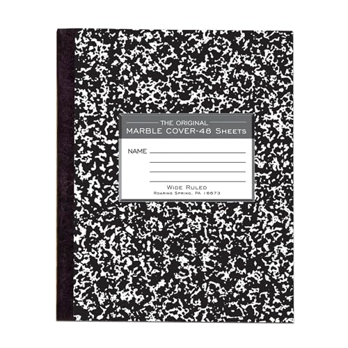 ROARING SPRING Flexible Cover Composition Notebook, Black Marble, Wide Ruled w/Margin, 48 Sheets (96 Pages), 8.5" × 7", Center-Sewn, Made in USA - size: 8.5" x 7" 48 Sheets (Pack of 1), style: 1 Book