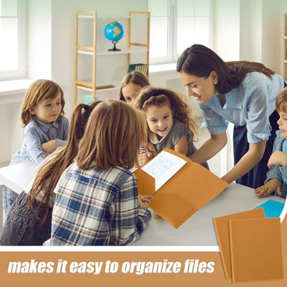 Gueevin 100 Pack Plastic Folder with Pockets, 2 Pocket Folders, Plastic Glossy Folders Fit Letter Size Paper, Heavy Duty Durable File Folder with Business Card for Home Office School (Brown) - color: Brown