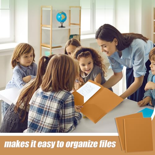 Gueevin 72 Pack Plastic Folder with Pockets, 2 Pocket Folders, Plastic Glossy Folders Fit Letter Size Paper, Heavy Duty Durable File Folder with Business Card for Home Office School (Brown) - color: Brown