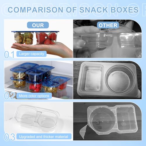 Snack Pack Containers for Kids, 10 Pack Reusable Snack Containers with Lids, 2 Compartment Small Bento Snack Box, BPA-Free, Lunchbox Accessories for Travel - color: 10 Pack Navy Blue