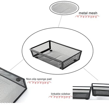 Mesh Tray Silverware Drawer Organizer, Utensil Cutlery Tray Office Supplies with Interlocking Arm Drawer Dividers Organizer for Flatware, Knives,Home,Office, School,Bedroom 9X6＂Black - size: 3 Pack 9"x6" Black Metal