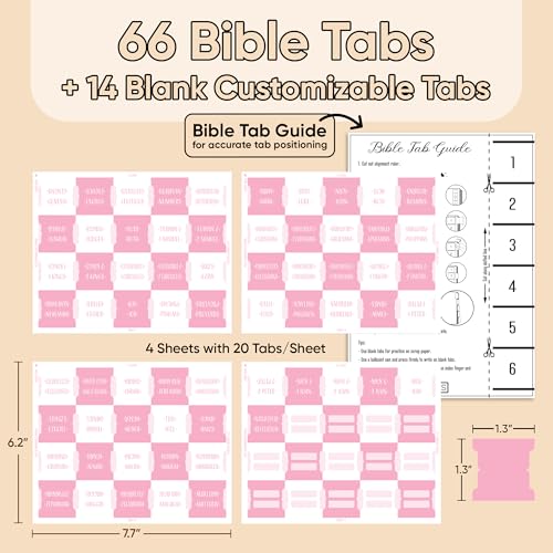 EssexWares - Pink and White Checkerboard Bible Tabs for Old and New Testament, 80 Large Print Tabs for Bible Study, Water-Resistant and Durable Index Tabs for Women and Men - 1.7" Wide - color: Pink and White Checkerboard