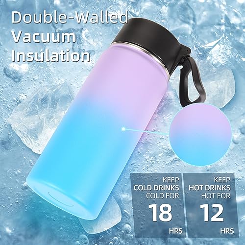 Volhoply Kids Insulated Water Bottle with Straw,16oz Stainless Steel Cold Water Bottles for School,BPA-Free Metal Wide Mouth Cups with Handle,Reusable Double Wall Vacuum Sport Flask(Lavender Blue,1) - color: Lavender Blue