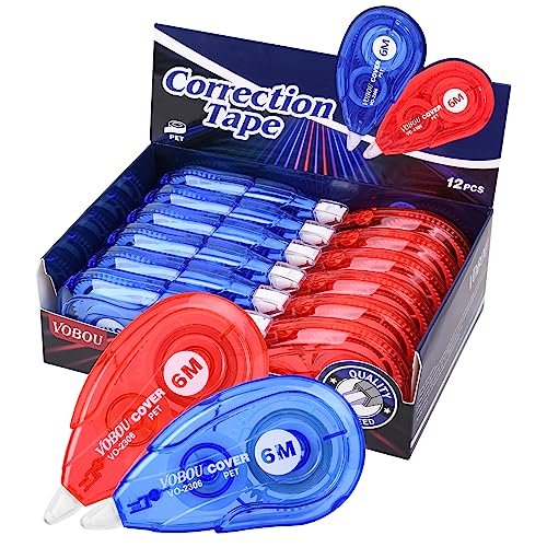 Vobou White Correction Tape, Easy To Use Applicator for Instant Corrections Wrong Writing At Any Time, For school, Office (Red and Blue, 12pack, 6M/256" x 0.2") - color: Red & Blue