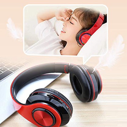 Bluetooth Over Ear Headphones, Colorful LED Lights Deep Bass Headphones with Microphone, Lightweight Wired and Wireless Foldable HiFi Stereo Headphones for Classroom/Home Office/Mobile Phone (Red) - color: Red Black
