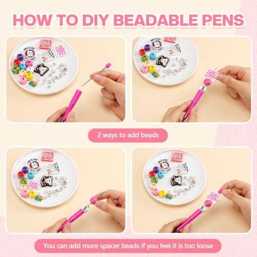 Geyee 12 Set Funny Beadable Pens Making Kit, Beaded Pens with Funny Silicone Focal Beads, Wood and Crystal Spacer Beads Black Ink Ballpoint Pen Kit for DIY Women Coworker Gift School Office Supplies - color: Multicolor, style: Funny