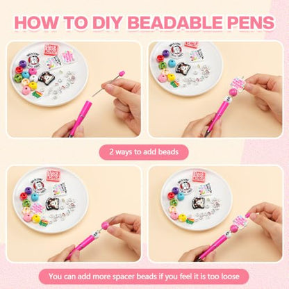 Geyee 12 Set Funny Beadable Pens Making Kit, Beaded Pens with Funny Silicone Focal Beads, Wood and Crystal Spacer Beads Black Ink Ballpoint Pen Kit for DIY Women Coworker Gift School Office Supplies - color: Multicolor, style: Funny