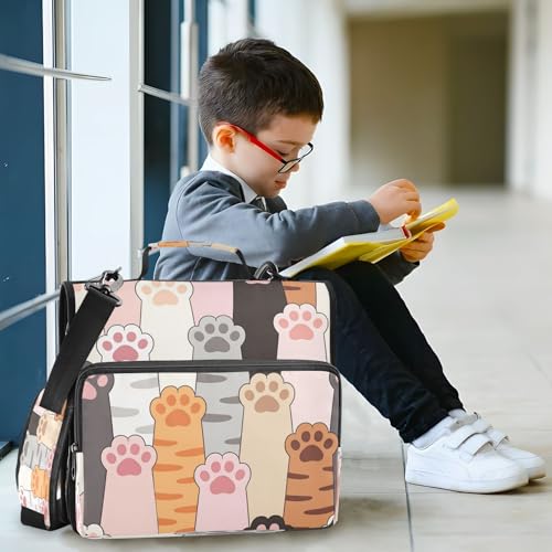 3 Ring Zipper Binder With Shoulder Strap Documents Storage Organizer Animal Dog - color: Cute Paw Prints