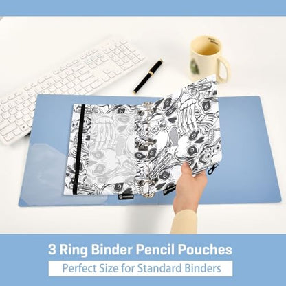 ZAZYXTJ Skeletons Skull Binder Pencil Pouchs 3 Ring with Zipper Clear Window Office Organizers bag for School Students Teacher Supplies 2 Pack - color: Skeletons