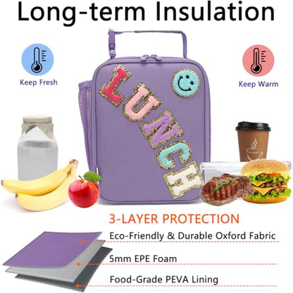 GYEUKHAM Insulated Lunch Bag for Women Girl Teen large Insulated Kid Lunch Bag,Large Reusable Cute Cooler Bag for School Work Picnic,Purple Alphabet - color: Purple Alphabet