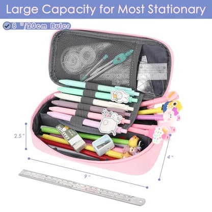 FlowFly Large Capacity Pencil Case for Kids, Boys & Girls – Zippered Multi-Functional Pen Pouch, Soft & Portable Pencil Bag for School, Teens, Students, Pink - color: Pink