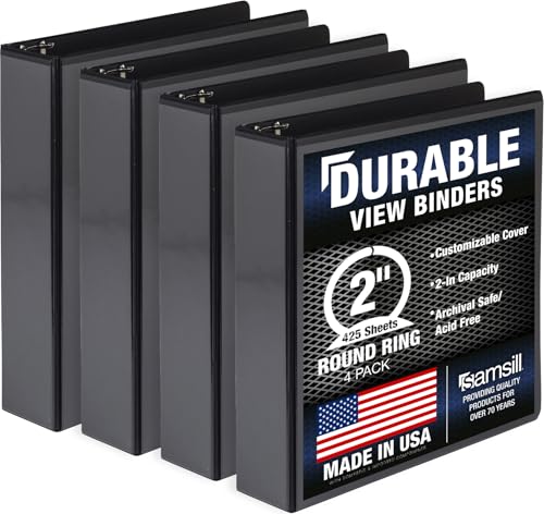 Samsill 4 Pack Durable 2 Inch 3 Ring Binders, Round Ring, Clear View Cover for Presentations, Black - color: Black, size: 2-Inch