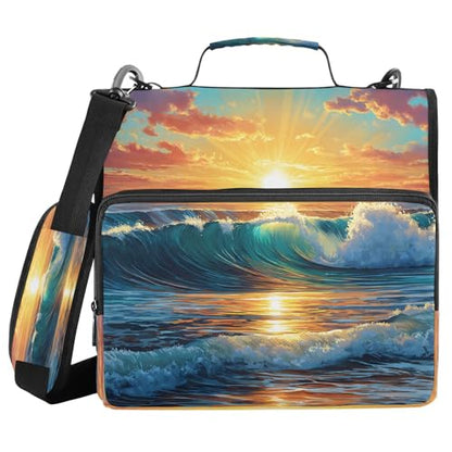 3 Ring Zipper Binder Ocean Wave Sunset Beach Binders Bag with Shoulder Strap 500 Sheets Paper Organizer Trapper Keeper Documents Storage File Folder for School Office - color: A494