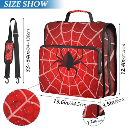 Fisyme Halloween Spider Web Zipper Binder 3 Ring with Zipper and Shoulder Strap Large Capacity Multi-Pocket Binder Organizer - color: Multi-dark Red