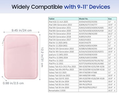 TiMOVO 9-11" Tablet Sleeve for iPad A16 & Galaxy Tab, Pink | Protective Bag with Pockets, Fits iPad 10.9"/10.2" Air 11" 5th/4th Gen, Galaxy Tab A9+/A11+ 11" - color: Pink, size: 9-11 Inch