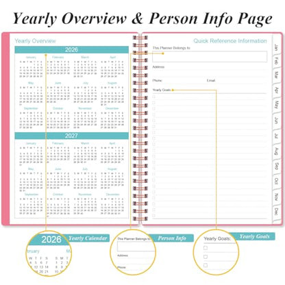 Daily Planner 2026 Full Page Per Day- 2026 Daily & Monthly Planner from January 2026 to December 2026, Day Planner 2026 with 12 Months Tabs, 6.4" x 8,5", Pink - color: Pink, size: 6.4" x 8.5"