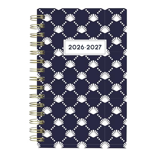 Blueline® Essential Academic Daily/Monthly Planner, August 2026 to July 2027, Gold Twin-Wire Binding, Poly Cover, 8" x 5", Nautical Design, Shells (CA214PH.03) - color: Shells