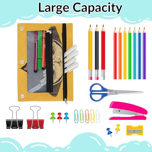 Cute Pug Pencil Pouch for 3 Ring Binder Dog Yellow Pencil Case Bag with Clear Window Zipper Pockets for Kids Girls Boys Students School College Supplies 2 Pack - color: Yellow Brown