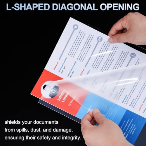 HABGP 14Pcs Clear File Folders Letter Size, Sheet Protectors 8.5 x 11 Inch, Plastic Folders L-Shaped Beveled Open Report Covers Page Paper Document Folder