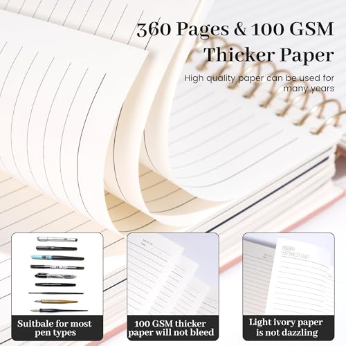 FLYING EAGLE Leather Spiral Notebooks for Work 5 Subject Notebook College Ruled with Dividers Pen, 360 Pages B5 Hardcover Lined Journals for Women Men Writing,Black - color: B.black
