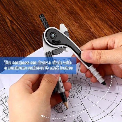 Zonon 2 Pcs Student Protractor and Compass, Student Geometry Math Set Drawing Compass and 180 Degree 6 Inch Protractor with Swing Arm for Drawing Measuring School Office (Black) - color: Black