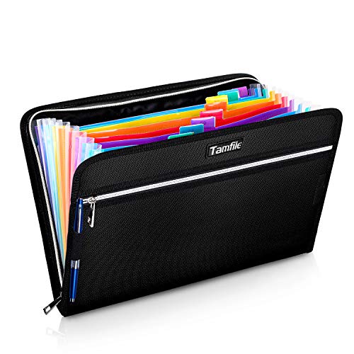 Fireproof Safe Accordion File Organizer Bag Folder, Expanding Filing Folder | 14 Colour Pockets, A4 Letter Size, Waterproof Document Organizer Holder with Labels /2 Zipper, 14.3" x 9.8", Black - color: Black With Multicolor Inner Pages, style: Colour Pock