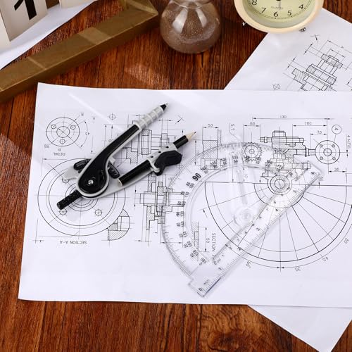 Zonon 2 Pcs Student Protractor and Compass, Student Geometry Math Set Drawing Compass and 180 Degree 6 Inch Protractor with Swing Arm for Drawing Measuring School Office (Black) - color: Black