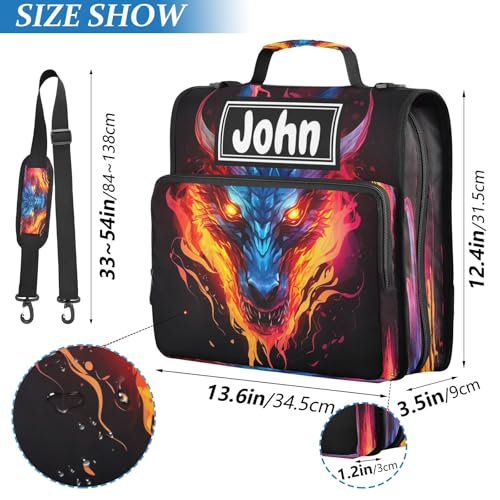 Dragon Fire Black Print Custom Zipper Binder Bag 3 Ring with Shoulder Strap & Handle Personalized Binder Bag Expandable File Folder for School - color: Multi-dragon Fire Black