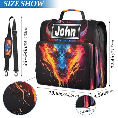 Dragon Fire Black Print Custom Zipper Binder Bag 3 Ring with Shoulder Strap & Handle Personalized Binder Bag Expandable File Folder for School - color: Multi-dragon Fire Black