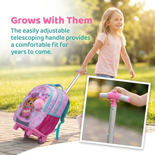 Kids Rolling Backpack for Girls Plush Material Dog Trolley Suitcases Luggage with Wheels Bookbag Wheeled 3pcs on Lunch Box Pencil Case Elementary Teenagers Pink for Girls Age 5-12 - color: Pink-0130-maoronggou