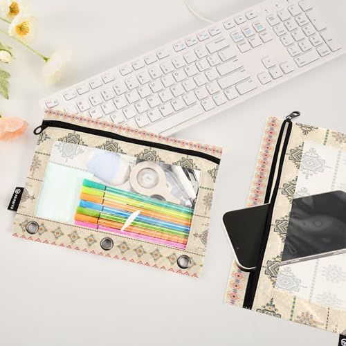 ZAZYXTJ Personalized Western Aztec Binder Pencil Pouchs 3 Ring | with Zipper Clear Window Office Organizers bag for School Students Teacher Supplies 2 Pack - color: Aztec