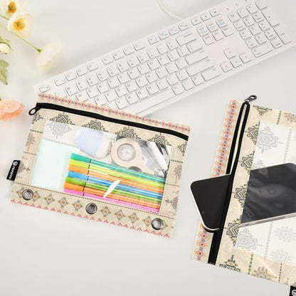 ZAZYXTJ Personalized Western Aztec Binder Pencil Pouchs 3 Ring | with Zipper Clear Window Office Organizers bag for School Students Teacher Supplies 2 Pack - color: Aztec