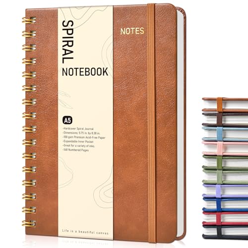 Graph Spiral Journal Notebook, A5 Hardcover Spiral Journals for Women Men, 100 GSM Graph Paper Notebooks, 150 Pages Spiral Bound Grid Notebook for Writing Note Taking Work 5.75" x 8.38", Brown - color: Brown, size: Graph