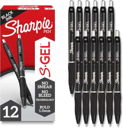 Sharpie S-Gel Pens, Bold Point (1.0mm), Black Gel Ink, 12 Count - Writing, Journaling, Note-Taking, College, Teacher Supplies, Office (Pack of 12) - size: 1 Count (Pack of 144)