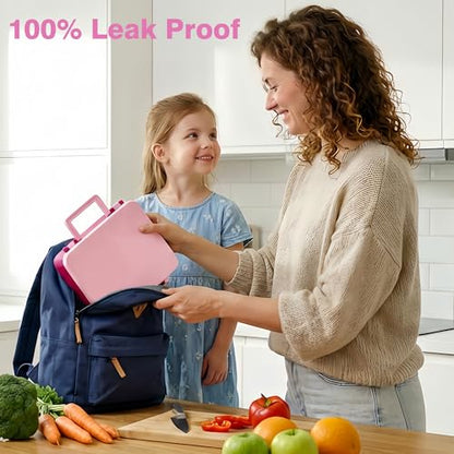 HOMEKOL Bento Lunch Box Set for Kids, Pink | with Stainless Steel Insulated Food Jar, Plastic Water Bottle, Bag and Silicone Spoon and Fork for Boys Girls - color: Pink