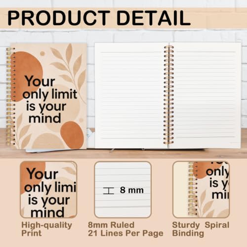 Motivational Gifts Spiral Notebook for Women Men 5.5x8.3 Inch | Inspirational Gifts for Women Men,Your Only Limit Is Your Mind Positive Affirmations Boho Botanical Neutral Notebook Journal - color: Bohemian plant style white