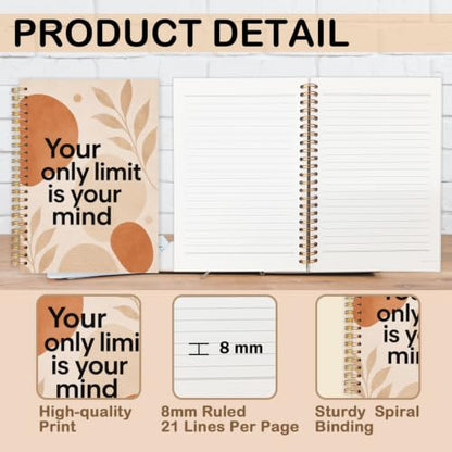 Motivational Gifts Spiral Notebook for Women Men 5.5x8.3 Inch | Inspirational Gifts for Women Men,Your Only Limit Is Your Mind Positive Affirmations Boho Botanical Neutral Notebook Journal - color: Bohemian plant style white
