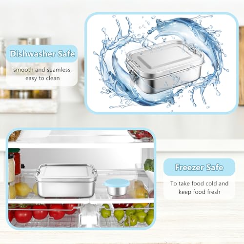 HaWare Stainless Steel Bento Lunch Box, 29oz (850ML) with Divider | 3 Compartment, Blue Condiment Container &Carrying Bag Included, Leak-Proof, Dishwasher Safe - color: Sky Blue, size: 29oz-(850ml)