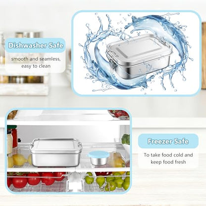HaWare Stainless Steel Bento Lunch Box, 29oz (850ML) with Divider | 3 Compartment, Blue Condiment Container &Carrying Bag Included, Leak-Proof, Dishwasher Safe - color: Sky Blue, size: 29oz-(850ml)