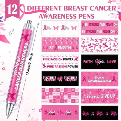 Cholemy 48 Pcs Breast Cancer Awareness Pens Bulk Pink Ribbon Ballpoint Pens Breast Cancer Awareness Ribbon Pen Pink Breast Cancer Black Ink Pen for Women Public Events Gift Office Supplies - style: Breast Cancer