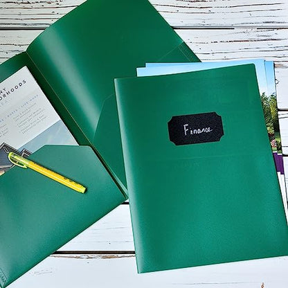 Youngever 6 Pack Heavy Duty Plastic Two Pocket Folders, Heavy Duty Plastic 2 Pocket Folder (Green) - color: Green