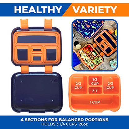 kinsho Bento Lunch Box with Insulated Bag, Water Bottle&Ice Pack Set for Kids Toddlers,5 Portion Sections, BPAFree Removable Tray, PreSchool Kid Toddler Daycare Lunches, Snack Container,Blue Dinosaur - color: Blue Dinosaur Set