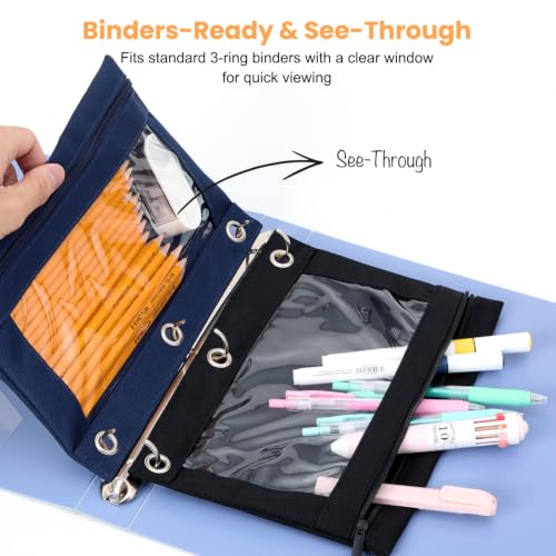 3 Ring Binder Pencil Pouch, Durable Pencil Case for School Supplies, Classroom Must Haves, 3-Hole Design Fits Binders, Zipper Closure, Ideal for Students/Back to School Dusty Blue - color: Dusty Blue