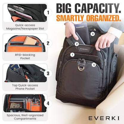 EVERKI Atlas Wheeled 2 Rolling Backpack, 30L 13 To 17.3-Inch Laptops Travel Backpack with Wheels for Professional, RFID-Blocking Pocket, Book Bag with Wheels, Business Travel. Quick-access Pockets - size: Atlas Wheeled V2 - 30L