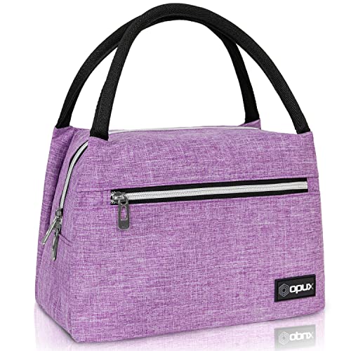opux Lunch Bag for Women, Insulated Lunch Box Tote for Girls Work Adult School, Small Reusable Cooler Bag Lunch Container Food Tote for Travel Picnic, Fits 11 Cans, Heather Purple - color: Heather Purple