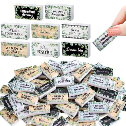 Dunzoom 100 Pcs Back to School Inspirational Pencil Erasers Bulk for Kids Fun Motivational Eraser School Office Supplies for Students Classroom Office Teacher Artists(Eucalyptus Leaf) - style: Eucalyptus Leaf